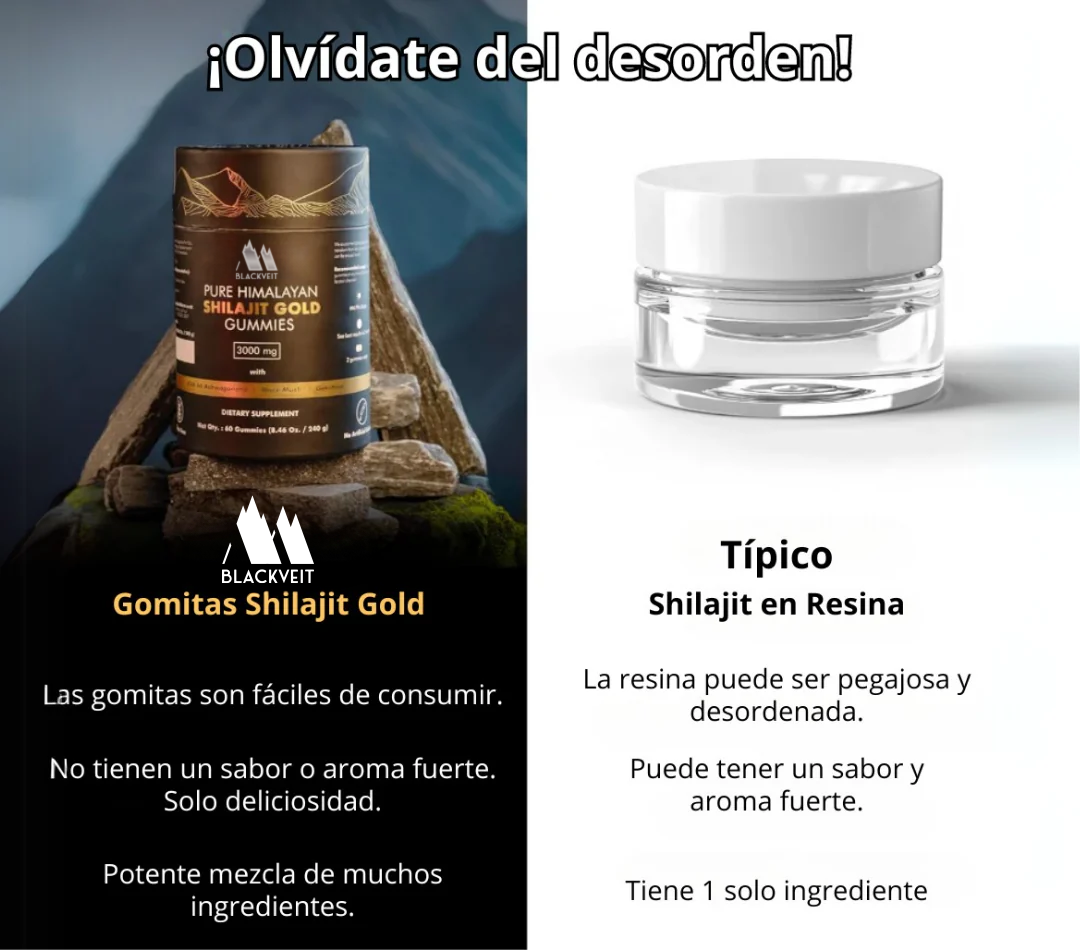 BlackVeit Gold Gomitas de Shilajit Puro del Himalaya: Con Ashwagandha, Black Musli y Gokshura