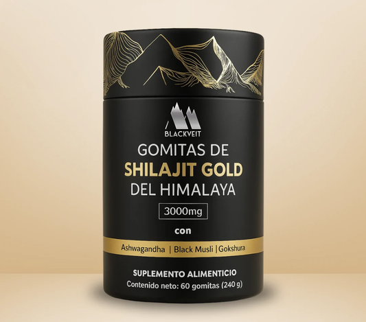 BlackVeit Gold Gomitas de Shilajit Puro del Himalaya: Con Ashwagandha, Black Musli y Gokshura